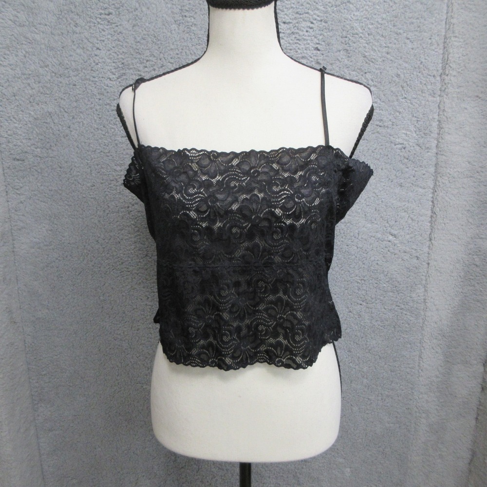 Floral Lace Corset Womens L Black Sheer Spaghetti Strap Y2K Coquette Going Out